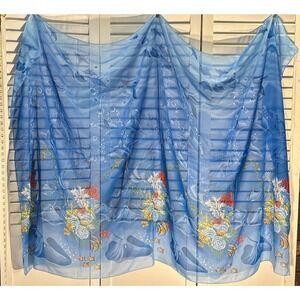 Silk‎ Chiffon Sheer Scarf Sarong Stingray Porpoise Dolphin Blue 42"x66"